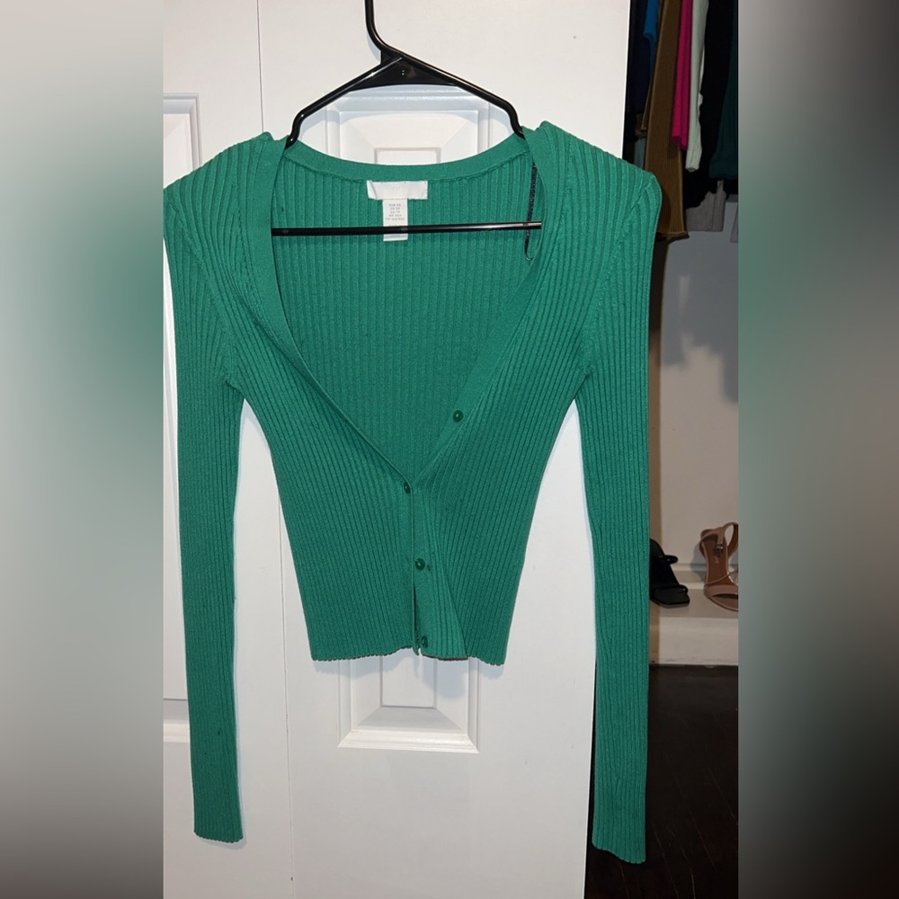 H&M XS green cardigan